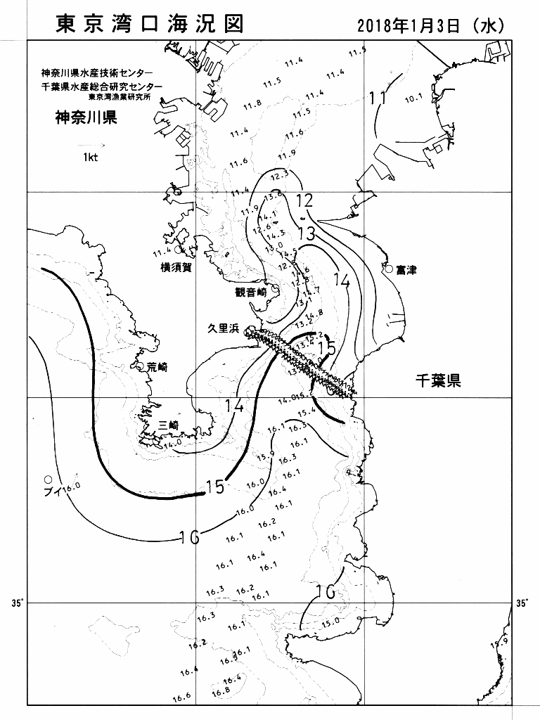 海況図, 東京湾口海況図 検索結果, (水温分布 等を図示)