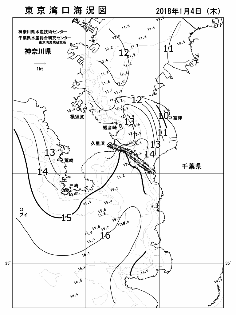 海況図, 東京湾口海況図 検索結果, (水温分布 等を図示)