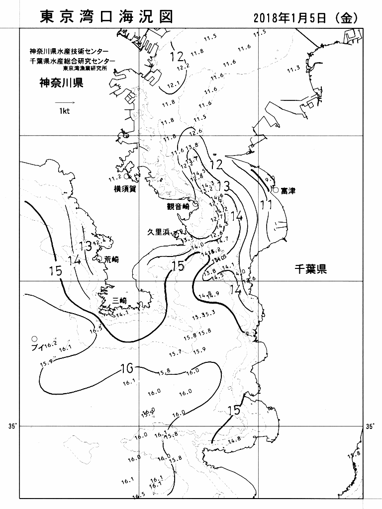海況図, 東京湾口海況図 検索結果, (水温分布 等を図示)