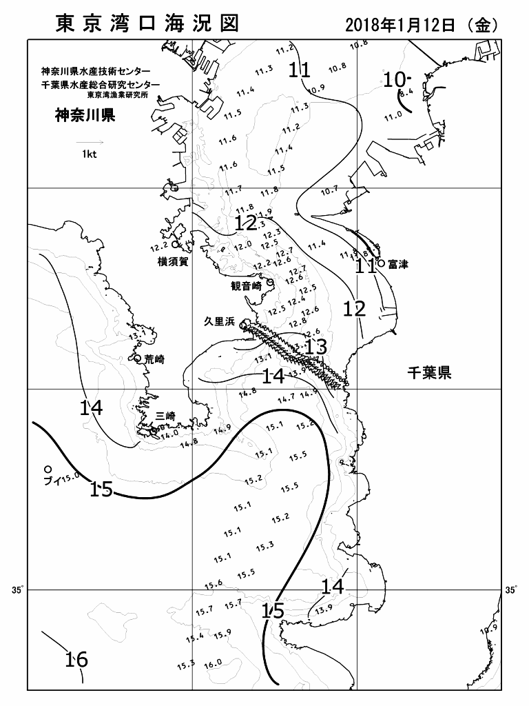 海況図, 東京湾口海況図 検索結果, (水温分布 等を図示)