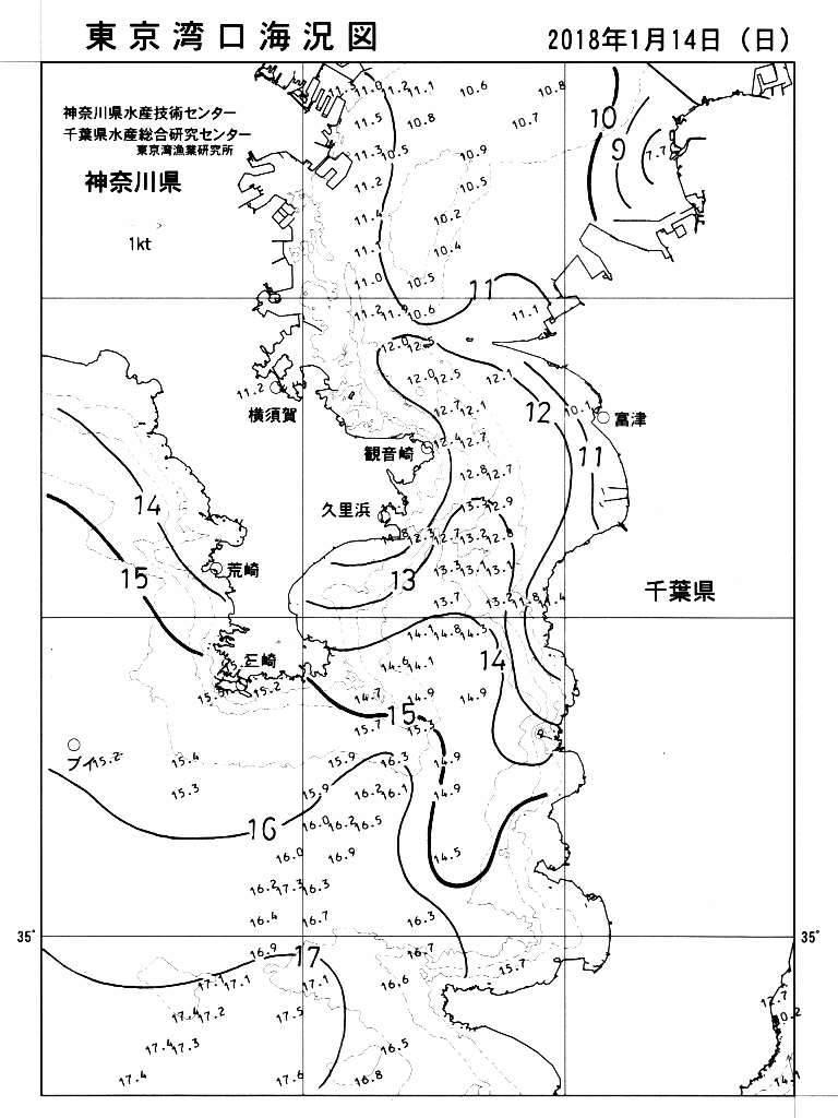 海況図, 東京湾口海況図 検索結果, (水温分布 等を図示)