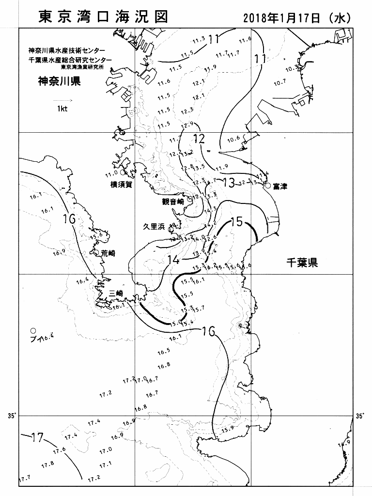 海況図, 東京湾口海況図 検索結果, (水温分布 等を図示)