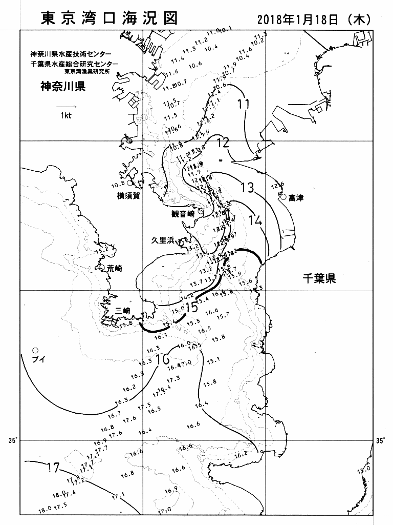 海況図, 東京湾口海況図 検索結果, (水温分布 等を図示)