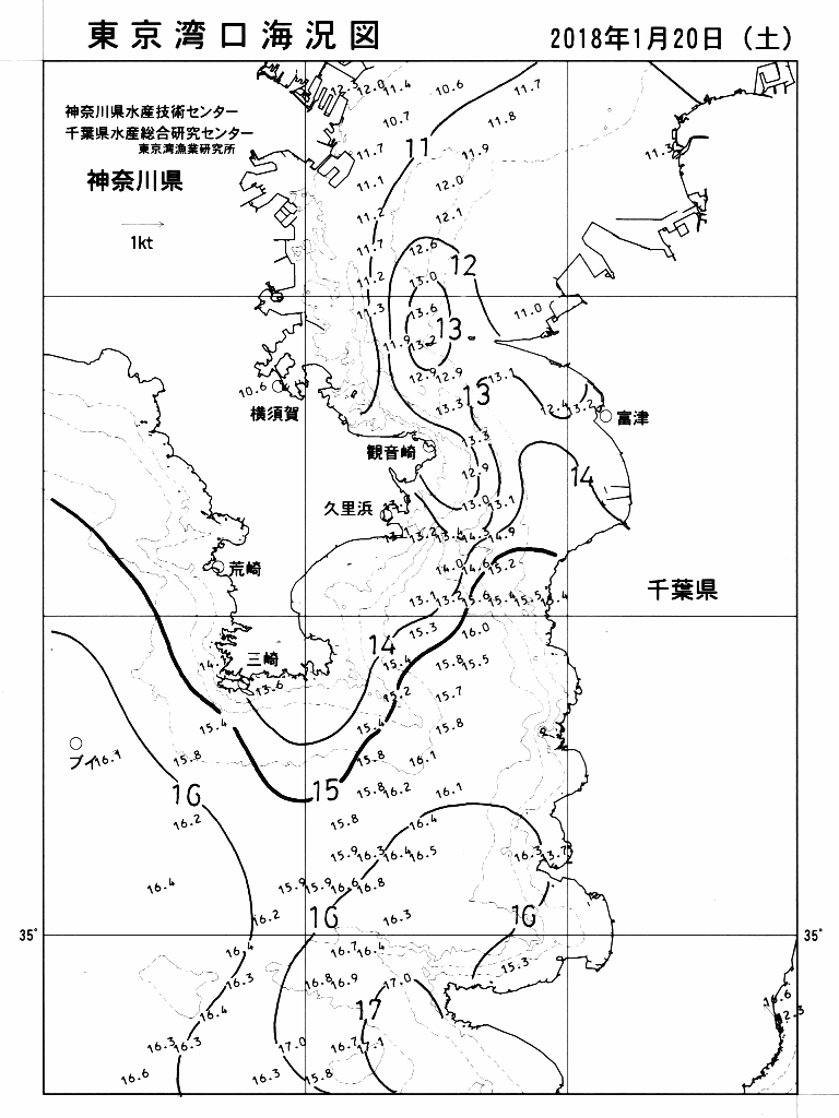 海況図, 東京湾口海況図 検索結果, (水温分布 等を図示)