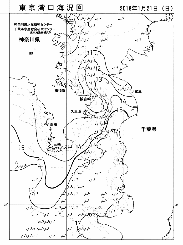 海況図, 東京湾口海況図 検索結果, (水温分布 等を図示)