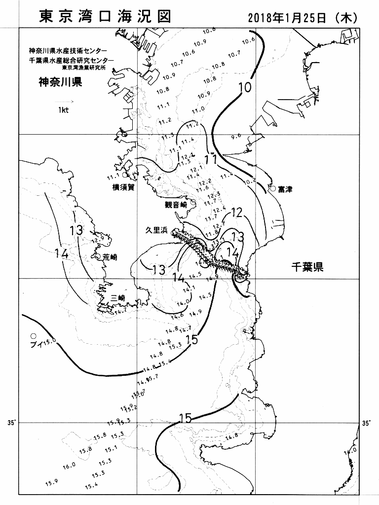 海況図, 東京湾口海況図 検索結果, (水温分布 等を図示)
