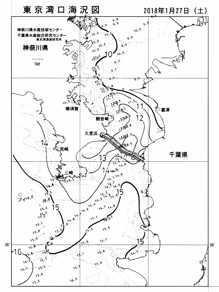 海況図, 東京湾口海況図 検索結果, (水温分布 等を図示)