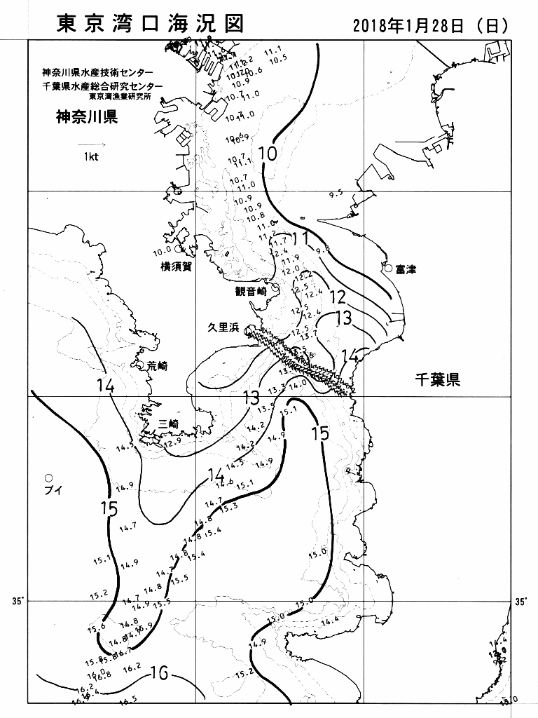 海況図, 東京湾口海況図 検索結果, (水温分布 等を図示)