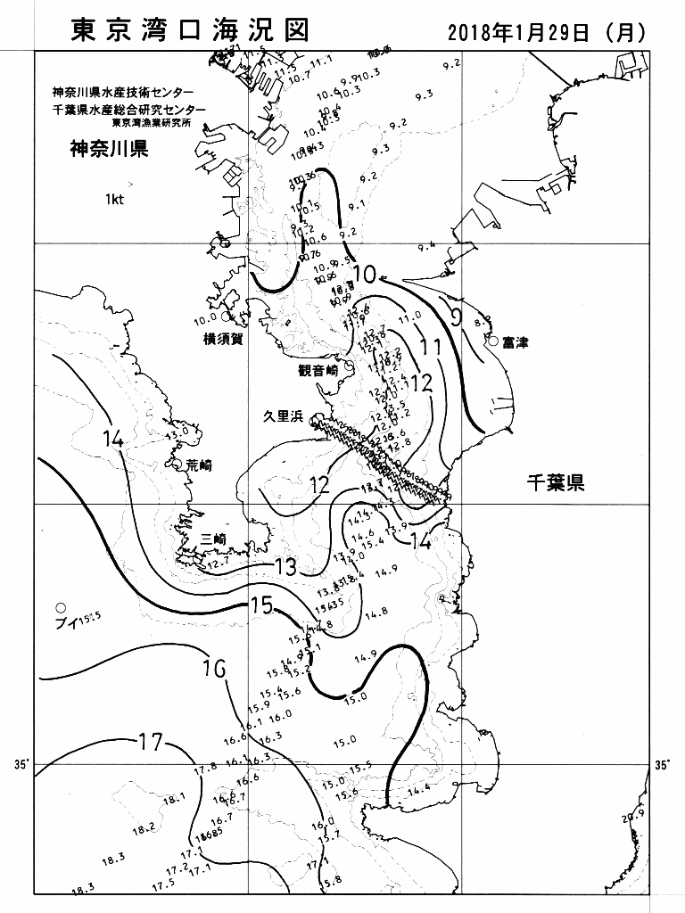 海況図, 東京湾口海況図 検索結果, (水温分布 等を図示)