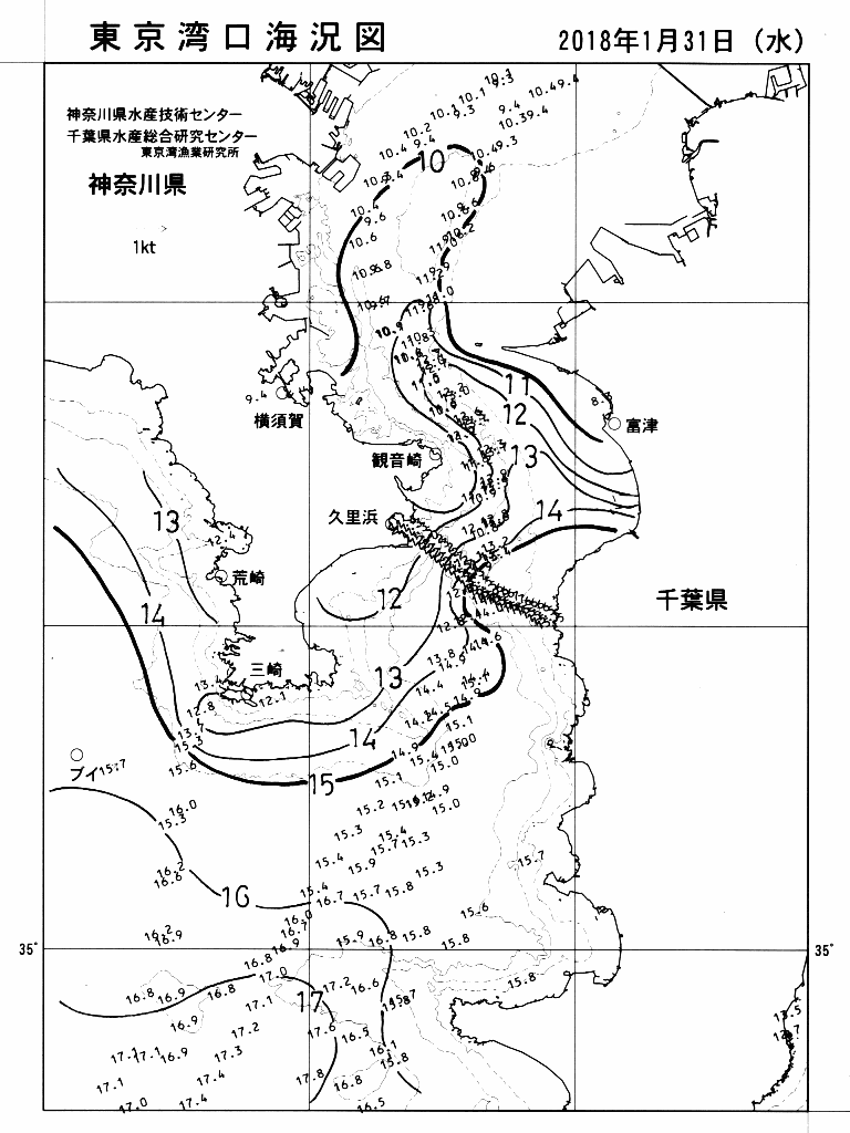 海況図, 東京湾口海況図 検索結果, (水温分布 等を図示)