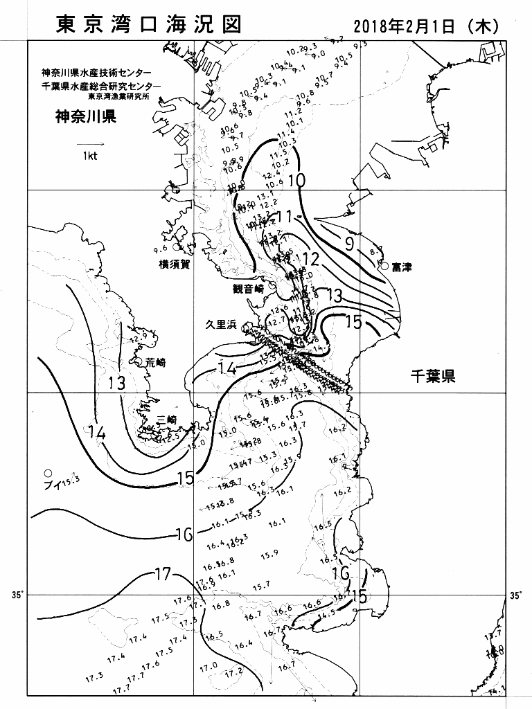 海況図, 東京湾口海況図 検索結果, (水温分布 等を図示)