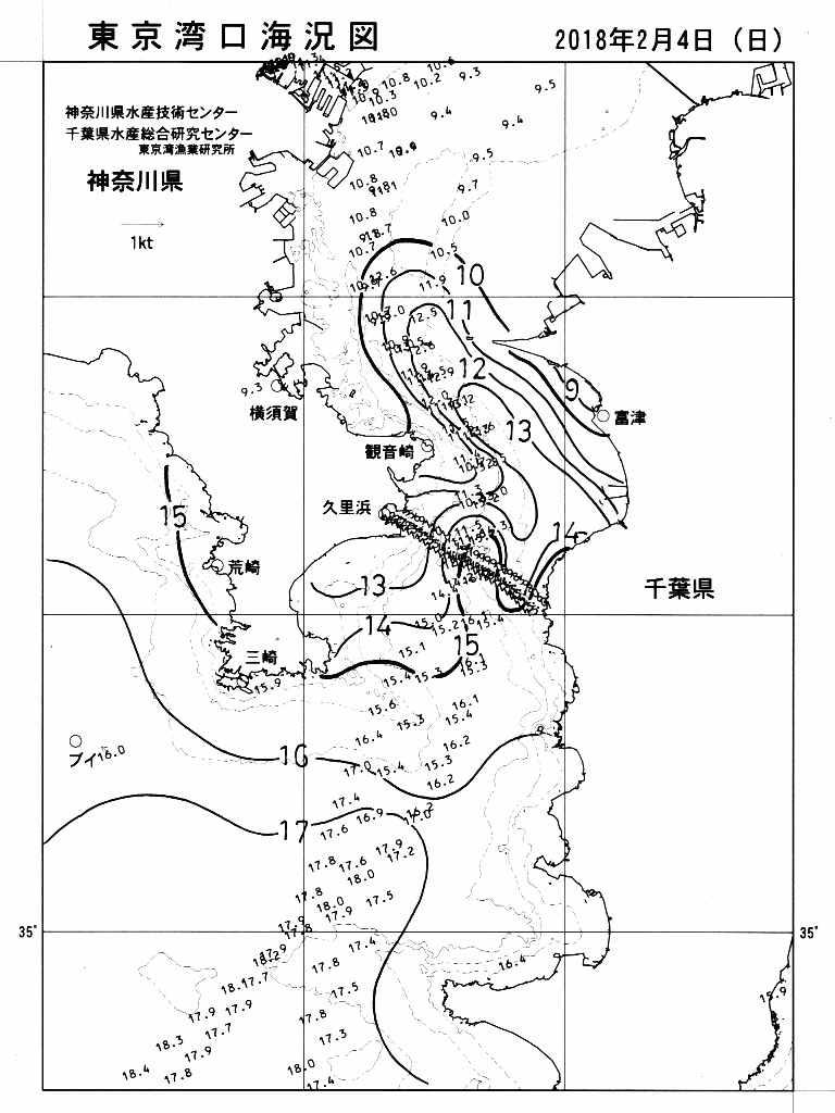 海況図, 東京湾口海況図 検索結果, (水温分布 等を図示)