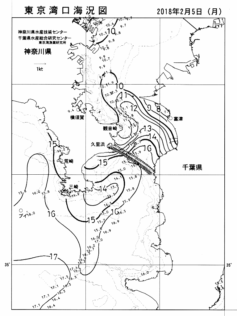 海況図, 東京湾口海況図 検索結果, (水温分布 等を図示)