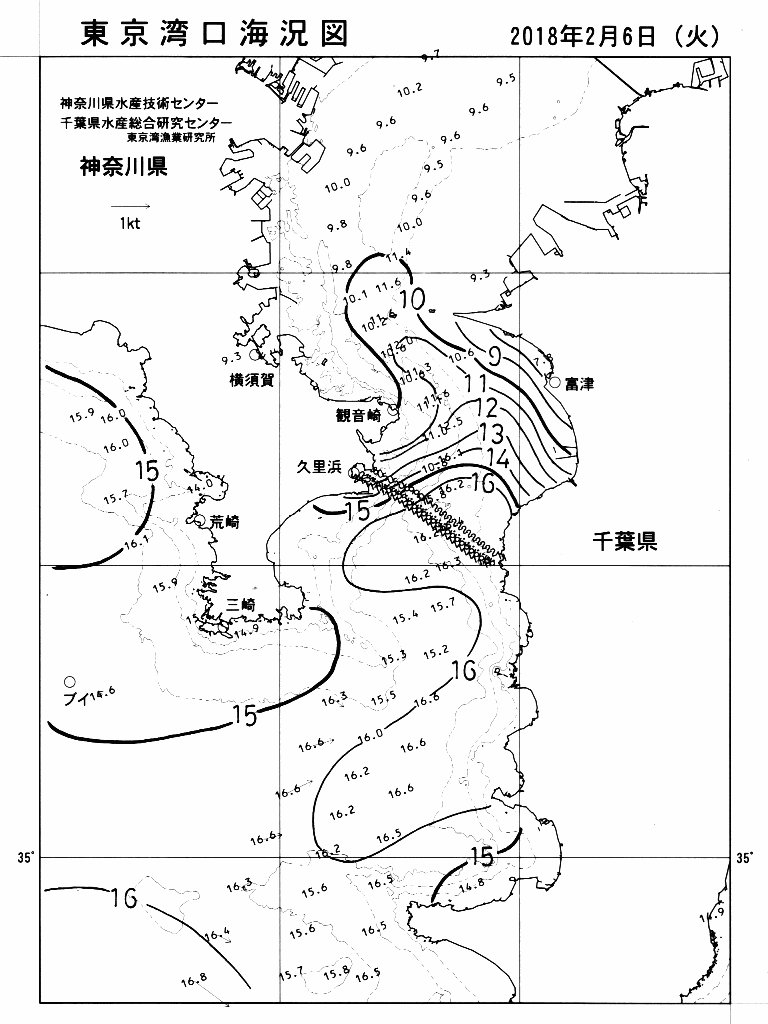 海況図, 東京湾口海況図 検索結果, (水温分布 等を図示)