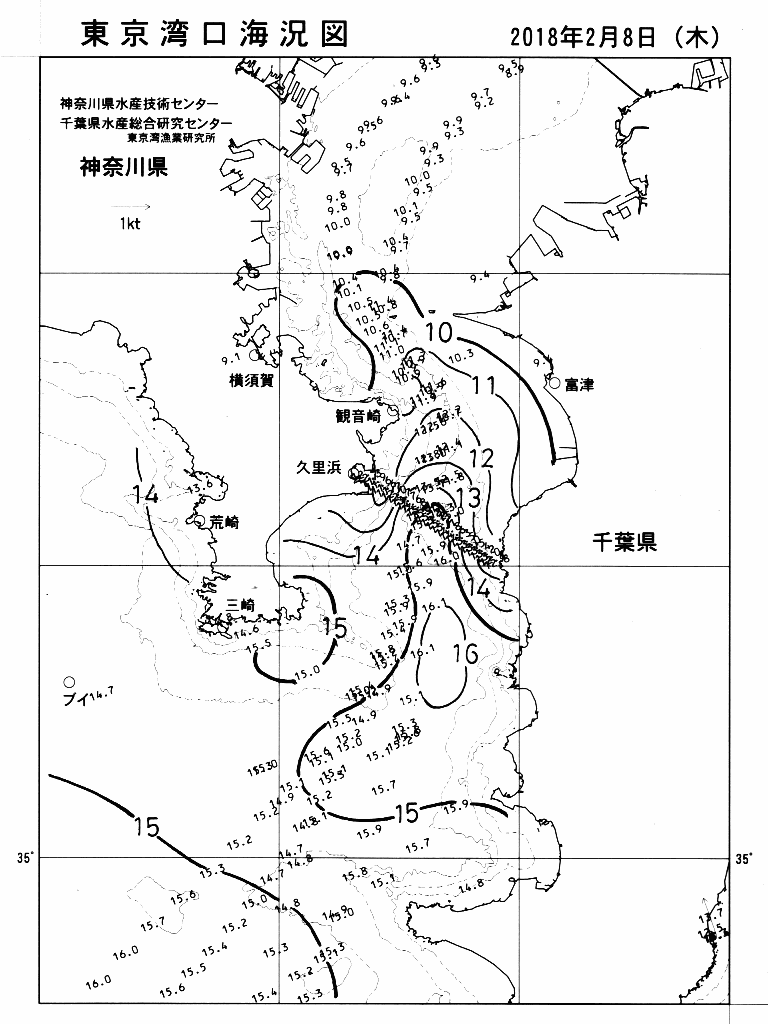 海況図, 東京湾口海況図 検索結果, (水温分布 等を図示)