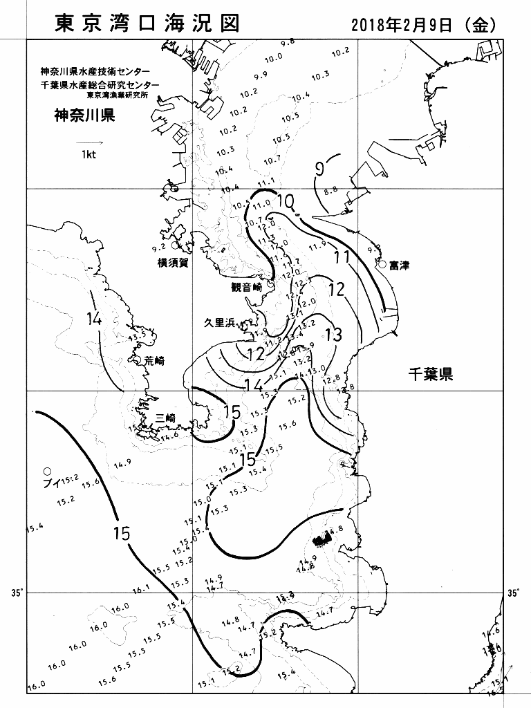 海況図, 東京湾口海況図 検索結果, (水温分布 等を図示)