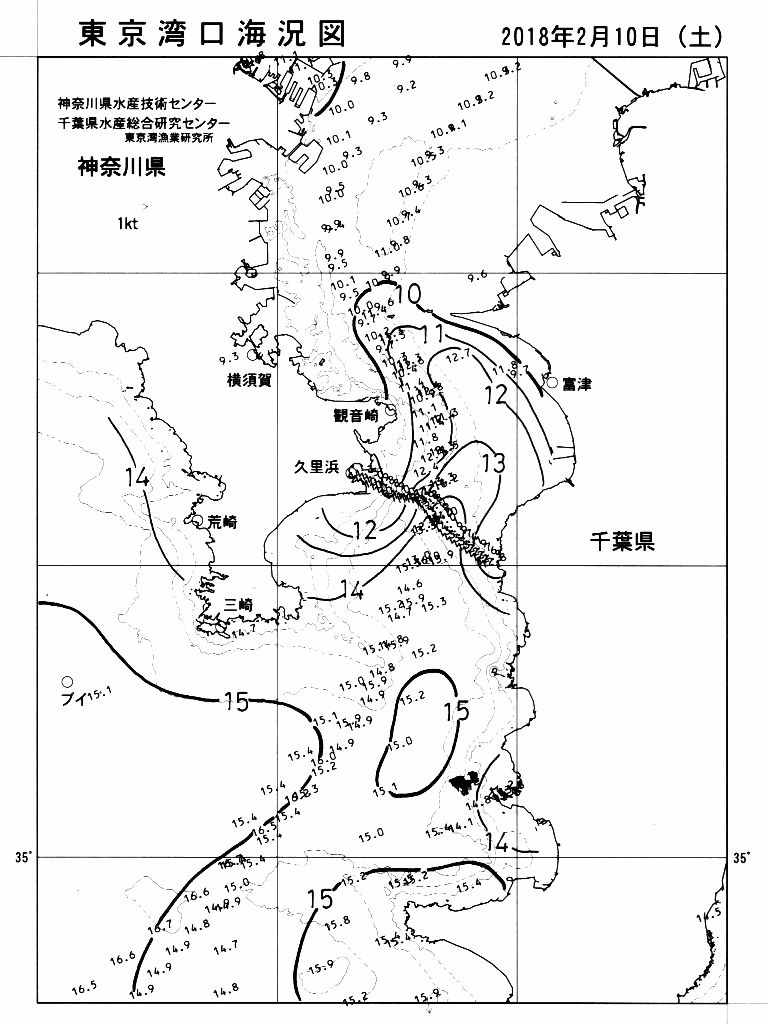 海況図, 東京湾口海況図 検索結果, (水温分布 等を図示)
