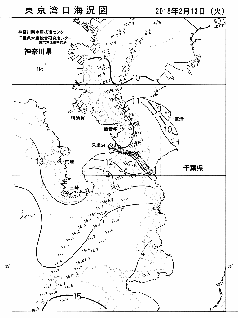 海況図, 東京湾口海況図 検索結果, (水温分布 等を図示)