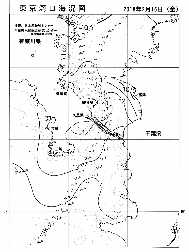 海況図, 東京湾口海況図 検索結果, (水温分布 等を図示)