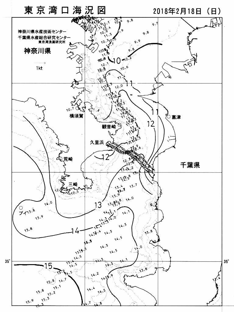 海況図, 東京湾口海況図 検索結果, (水温分布 等を図示)
