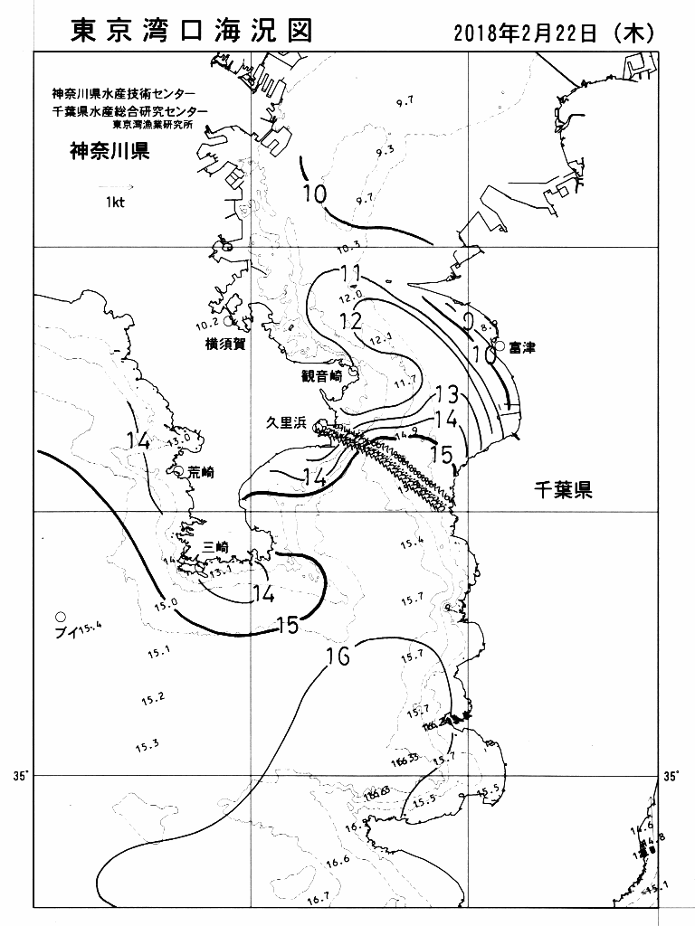 海況図, 東京湾口海況図 検索結果, (水温分布 等を図示)