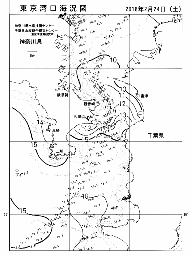海況図, 東京湾口海況図 検索結果, (水温分布 等を図示)