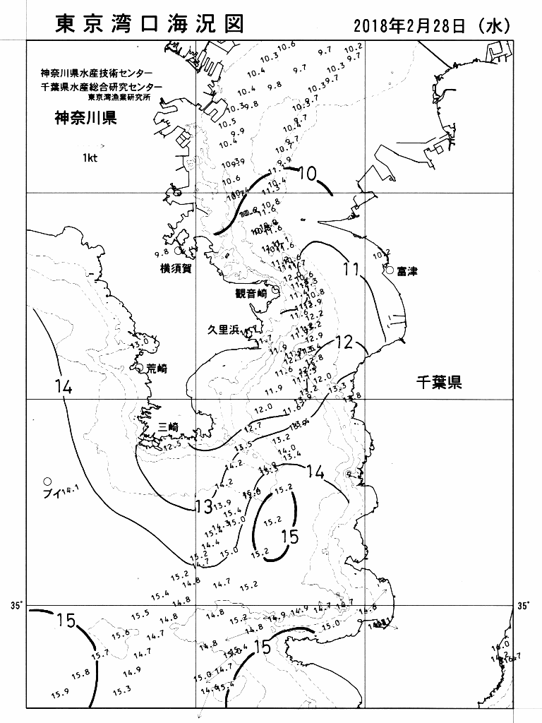 海況図, 東京湾口海況図 検索結果, (水温分布 等を図示)