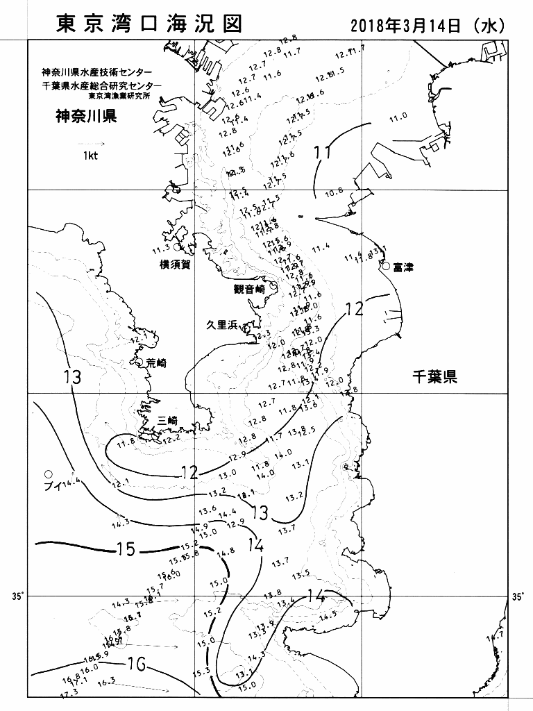海況図, 東京湾口海況図 検索結果, (水温分布 等を図示)