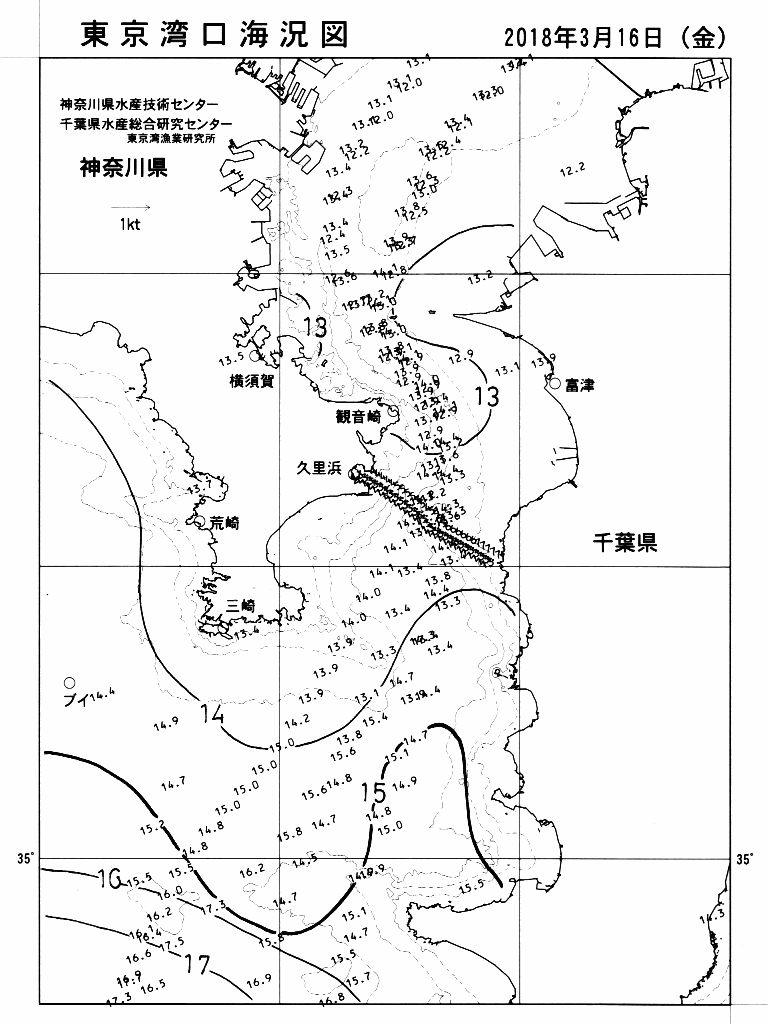 海況図, 東京湾口海況図 検索結果, (水温分布 等を図示)