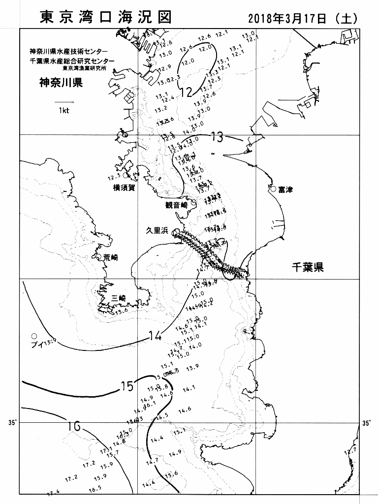 海況図, 東京湾口海況図 検索結果, (水温分布 等を図示)