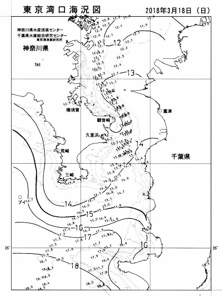 海況図, 東京湾口海況図 検索結果, (水温分布 等を図示)