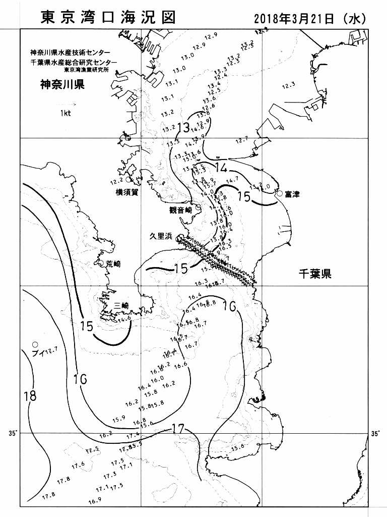 海況図, 東京湾口海況図 検索結果, (水温分布 等を図示)