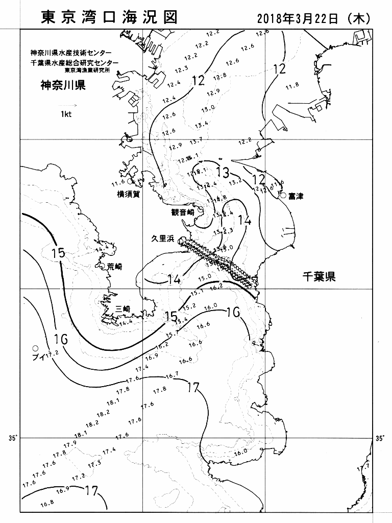 海況図, 東京湾口海況図 検索結果, (水温分布 等を図示)