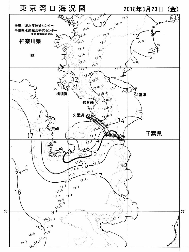 海況図, 東京湾口海況図 検索結果, (水温分布 等を図示)