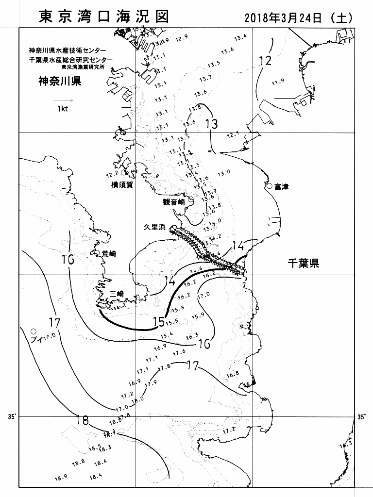 海況図, 東京湾口海況図 検索結果, (水温分布 等を図示)