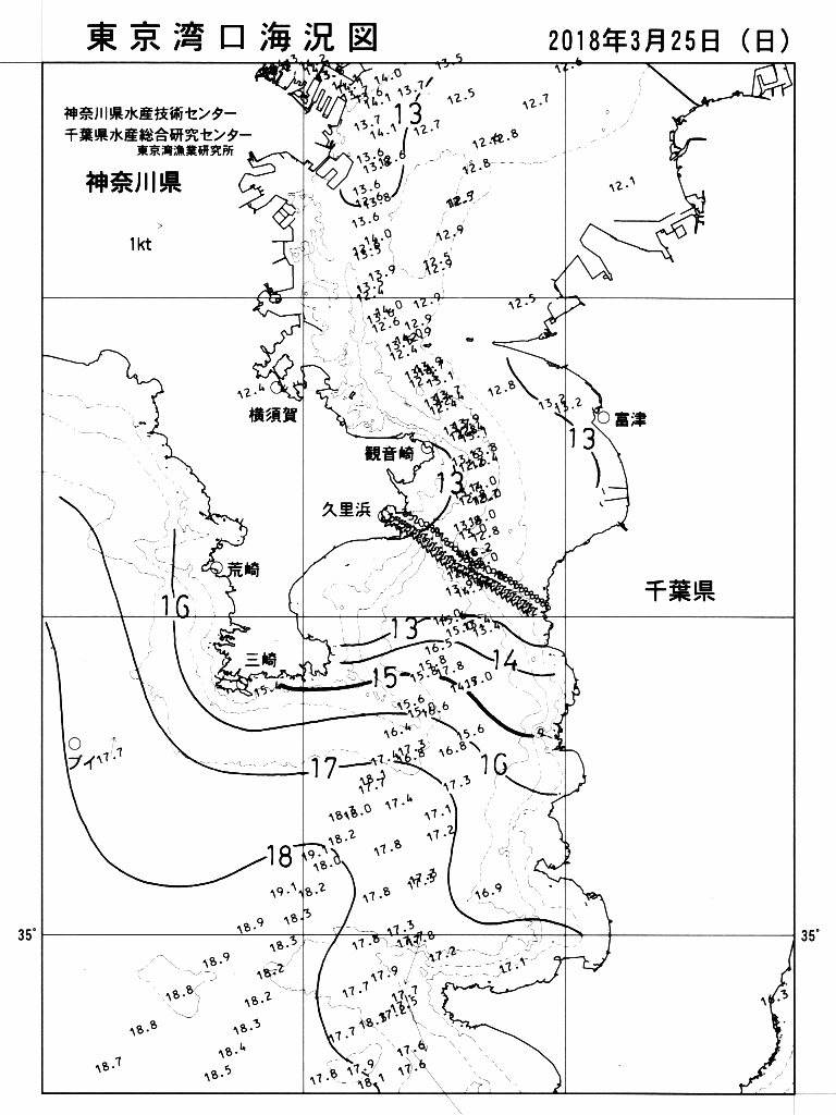 海況図, 東京湾口海況図 検索結果, (水温分布 等を図示)