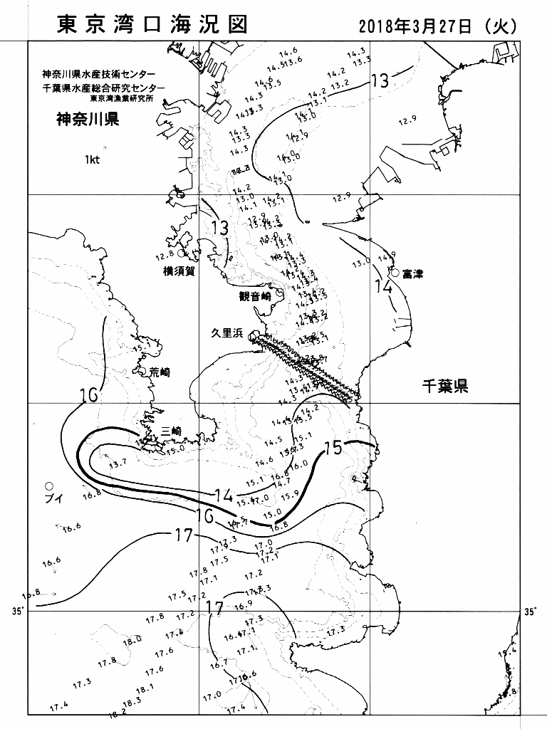 海況図, 東京湾口海況図 検索結果, (水温分布 等を図示)