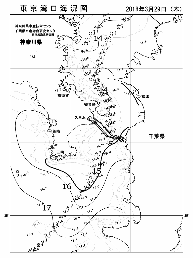 海況図, 東京湾口海況図 検索結果, (水温分布 等を図示)