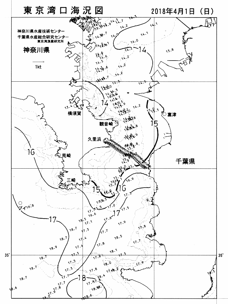 海況図, 東京湾口海況図 検索結果, (水温分布 等を図示)