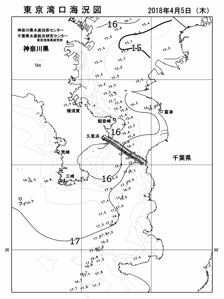 海況図, 東京湾口海況図 検索結果, (水温分布 等を図示)