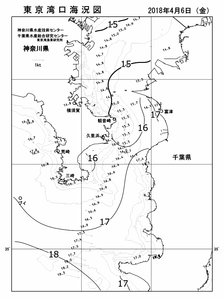 海況図, 東京湾口海況図 検索結果, (水温分布 等を図示)