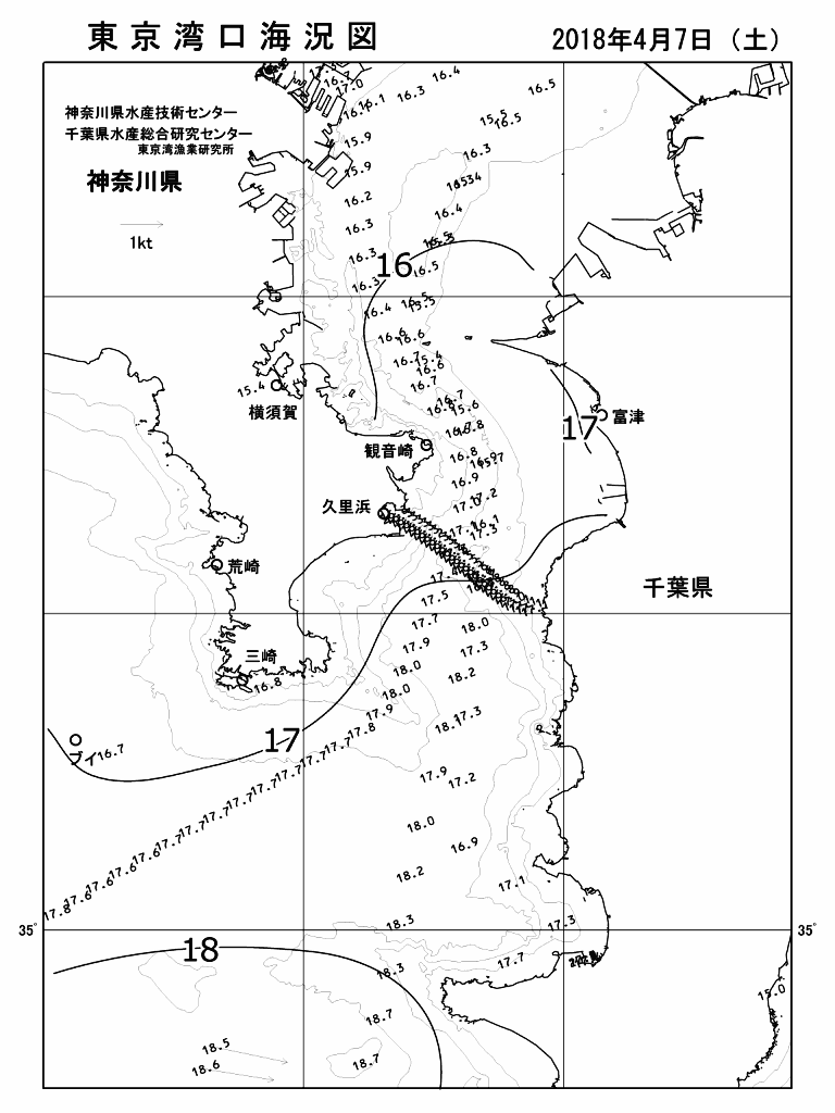 海況図, 東京湾口海況図 検索結果, (水温分布 等を図示)
