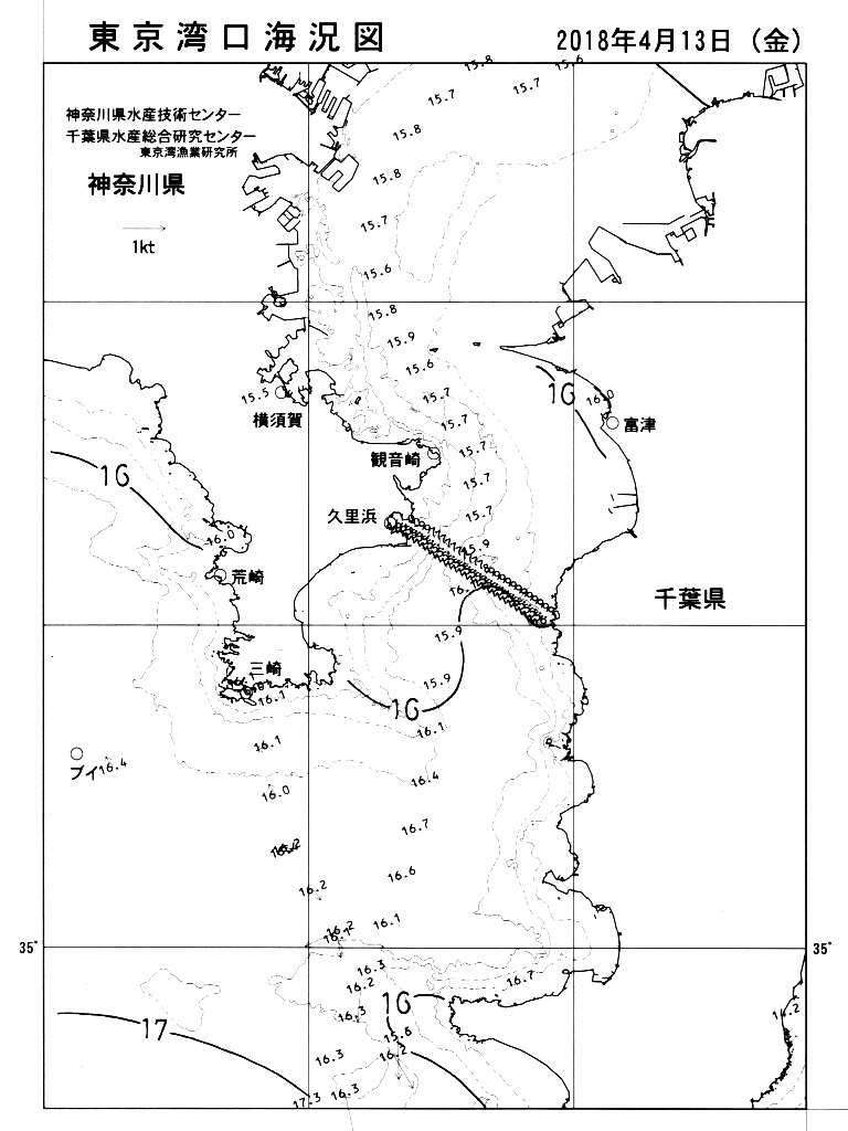 海況図, 東京湾口海況図 検索結果, (水温分布 等を図示)