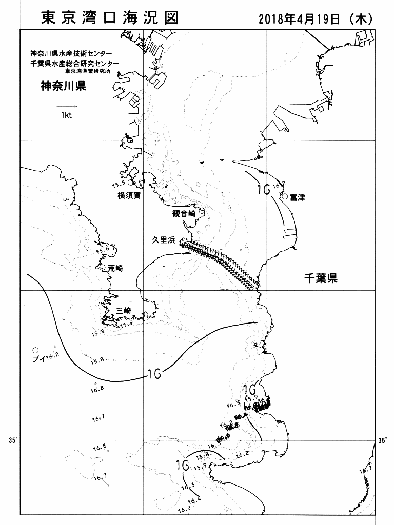 海況図, 東京湾口海況図 検索結果, (水温分布 等を図示)
