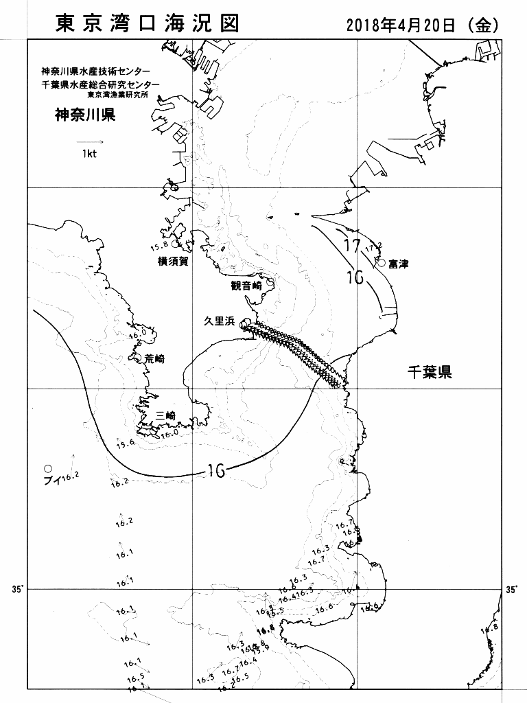 海況図, 東京湾口海況図 検索結果, (水温分布 等を図示)