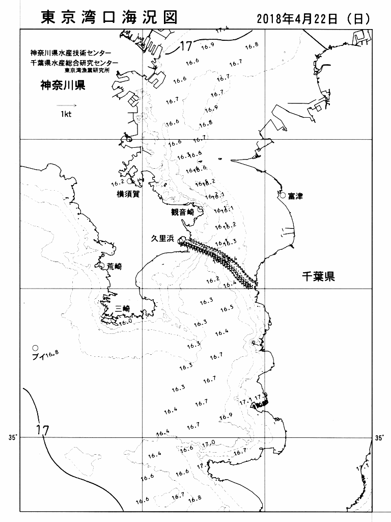 海況図, 東京湾口海況図 検索結果, (水温分布 等を図示)