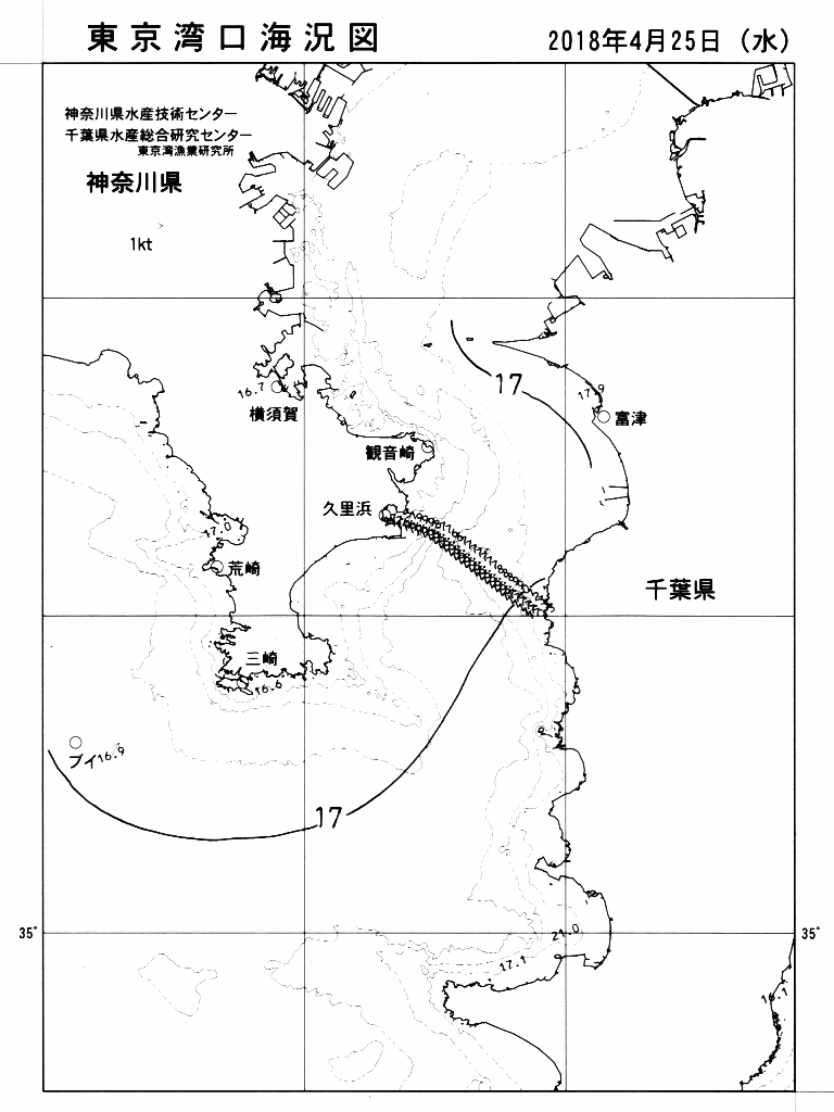 海況図, 東京湾口海況図 検索結果, (水温分布 等を図示)