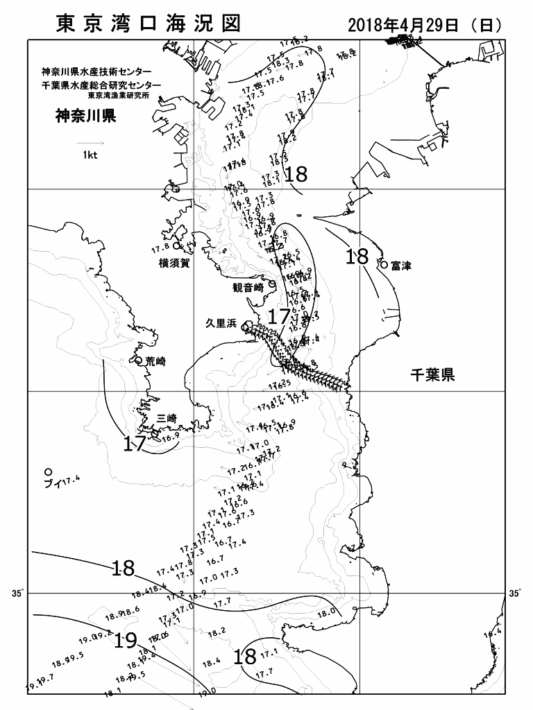 海況図, 東京湾口海況図 検索結果, (水温分布 等を図示)