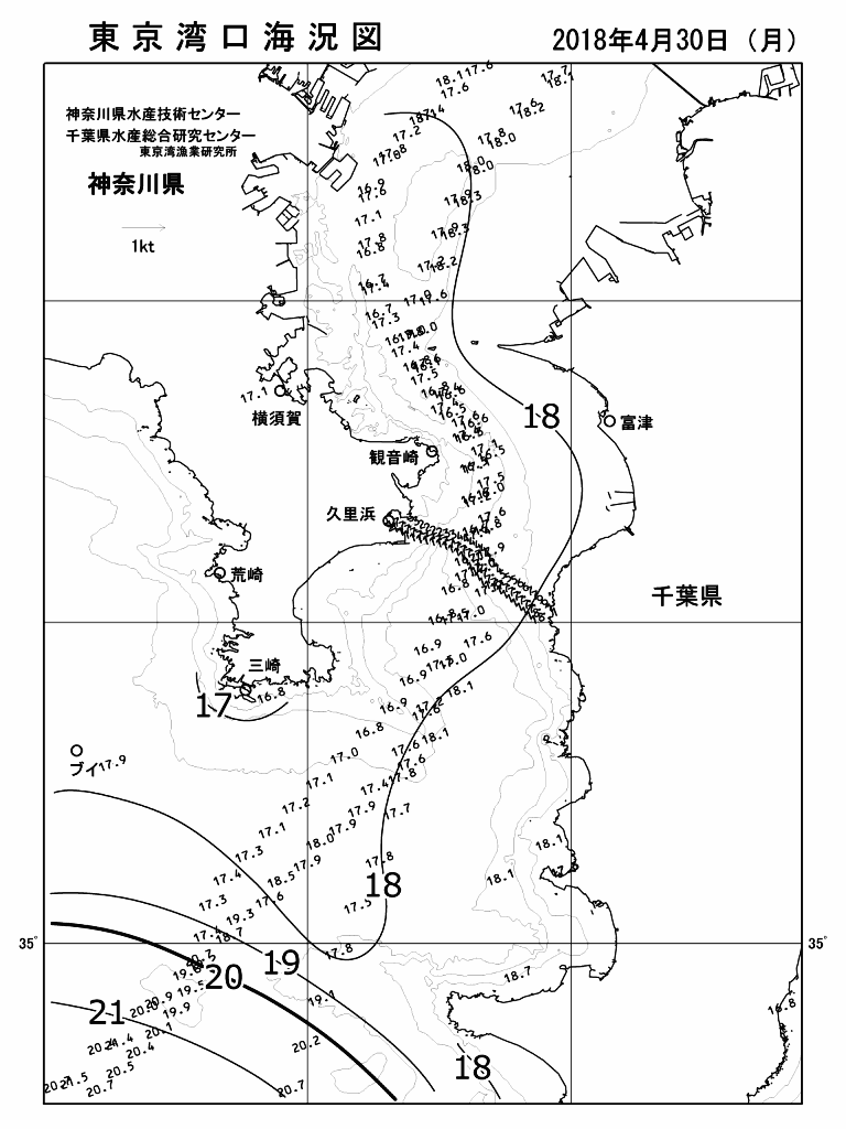 海況図, 東京湾口海況図 検索結果, (水温分布 等を図示)