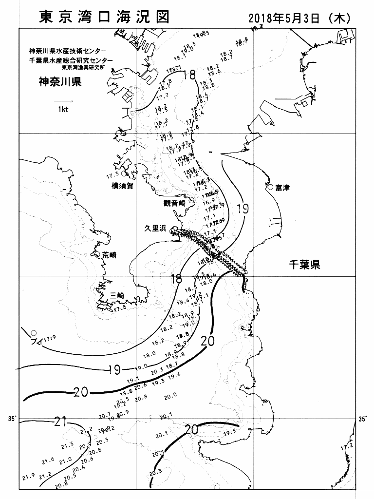 海況図, 東京湾口海況図 検索結果, (水温分布 等を図示)